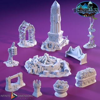 town scatter terrain infinite dimensions games Tabletop 3D Printable Terrain Fantasy fantasy lantern medieval fire horse monument sign planter bench post planters hitch benches firepit signpost arbor arbour 3d print model - Mito3D