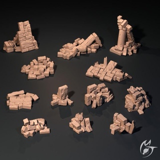 Ruinen Trümmer streuen Terrain Herstellung tlon Tischplatte 3D druckbar Fantasie Verlies Felsen Steine Ruine Säulen 3d print model - Mito3D