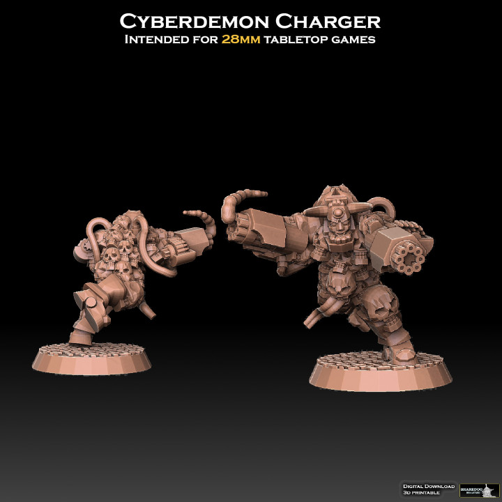 ciberdemonio cargador perro compartido miniaturas mesa caracteres criaturas Sci Fi universo demonio 40k androide diablo gigante robot muertos vivientes martillo guerra mutante cyborg minigun caos frenético artillero acorazado khorne 3D print model - Mito3D