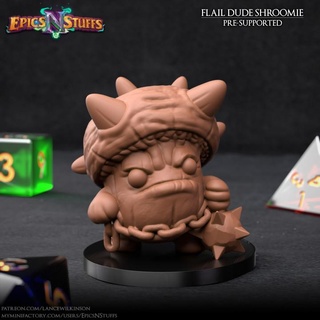 flail dude shroomie miniature - pre-supported epics n stuffs Store dragons dungeons mini player warrior character boardgame mushroom tabletop d&d dnd myconid npc epicsnstuffs 3d print model - Mito3D