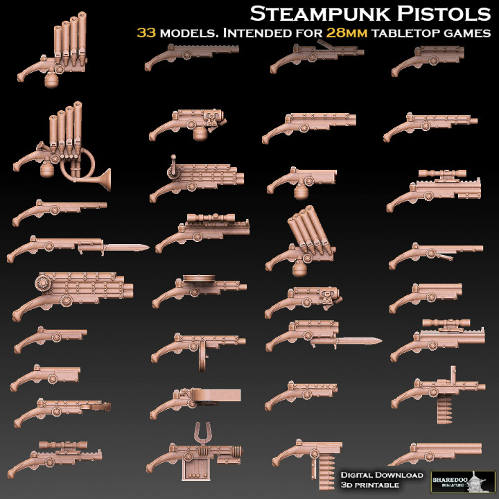 steampunk pistolet mégapack sharedog miniatures table personnages créatures Sci univers 40k bruit marteau guerre monde tireur d'élite nécromonde fusil scifi sonique forger Marin silex air Mordheim bolter lance flammes Mechanicum mèche graviton 3D print model - Mito3D