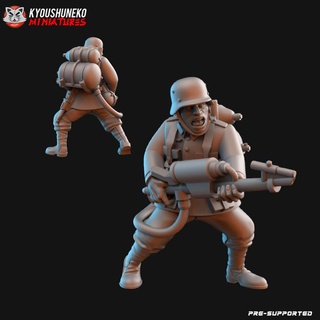 german flamethrower unit ww2 kyoushuneko miniatures Tabletop Characters & Creatures Historical Universe war world 2 flame thrower 3d print model - Mito3D