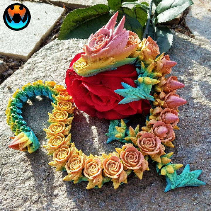 rose dragon valentine's day articulating flexi wiggle pet print place fantasy cinderwing3d Toys & Games Fan Art Action Figures flower animal creature cute fun funny plant flexible articulated printinplace supports print-in-place holiday fidget dnd nosupports dungoens jiggle cinderwing 3D print model - Mito3D