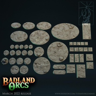 badlands orcs bases titan forge miniatures battle fantasy set terrain tray warhammer sand wargame movement camp badland 3d print model - Mito3D