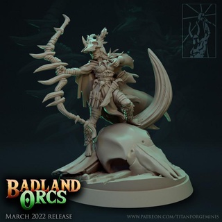 badlands orcs halforc huntress titan forge miniatures battle boss fantasy hero orc ork rpg warhammer champion wargame d&d rogue heroine skirmish bos 3d print model - Mito3D