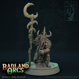 badlands orcs shaman titan forge miniatures battle boss fantasy goblin ork rpg warhammer wizard warlock wargame gork mork wurzag 3d print model - Mito3D