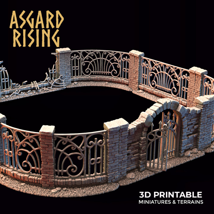 dövme Demir çit kapı ver 2 arazi pre supported Asgard yükselen minyatürler 3d yazdırılabilir stl fantezi hobi rpg duvar minyatür reçine mezarlık dnd bariyer masaüstü oyunları nekropol rpggames asgardizasyon 3D print model - Mito3D