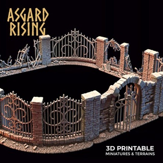 wrought iron fence gate ver 3 terrain pre-supported asgard rising miniatures 3d printable stl fantasy hobby rpg wall miniature resin graveyard dnd tabletopgames rpggames asgardrising fantasygames 3d print model - Mito3D