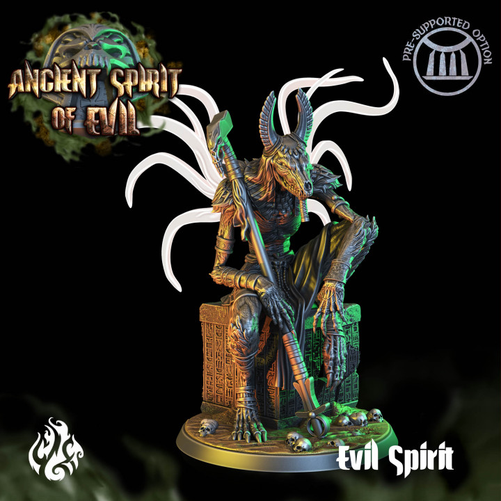 ancient spirit evil crippled god foundry Tabletop Characters & Creatures Fantasy Universe Store demon egypt fantasy monster mummy rpg statue undead wargames villain anubis patreon dnd pathfinder cgf 3D print model - Mito3D