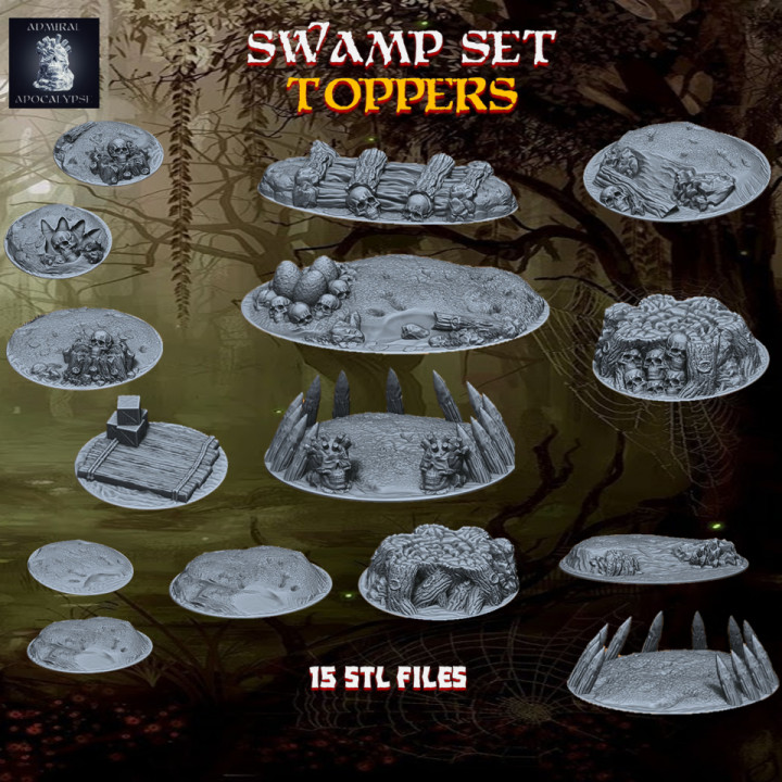 swamp toppers 15 stl files admiral apocalypse Tabletop accessories 3D Printable Terrain Fantasy 40k eggs fantasy miniatures terrain wargames warhammer water skulls mangrove tabletop trees dnd bases cultist raft shaman deathtree 3D print model - Mito3D