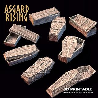 coffins terrain pre-supported asgard rising miniatures 3d printable stl coffin fantasy hobby rpg tomb miniature grave resin graveyard dnd tabletopgames rpggames asgardrising fantasygames 3d print model - Mito3D