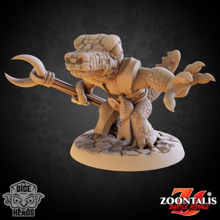 crocodile wizard pre-supported included dice heads Tabletop Characters & Creatures Fantasy Universe d&d dnd presupported crocodilewizard 3d print model - Mito3D
