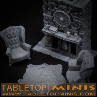 Kamin einstellen Tischminis Tischplatte 3D druckbar Terrain Fantasie Tier Bär Stuhl Möbel Feuer Sessel Sitz Ort Taverne Feuerstelle Gasthaus Teppich 3d print model - Mito3D