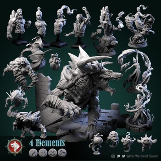 4 elements january release bundle pre-supported white werewolf tavern Tabletop Characters & Creatures Fantasy Universe 3d print model - Mito3D