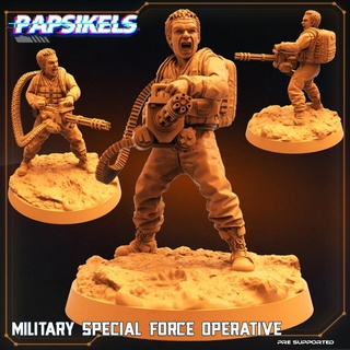 military special force operative papsikels miniatures Tabletop Characters & Creatures Sci-Fi Universe chain gun human mini prey survivor 3d print model - Mito3D