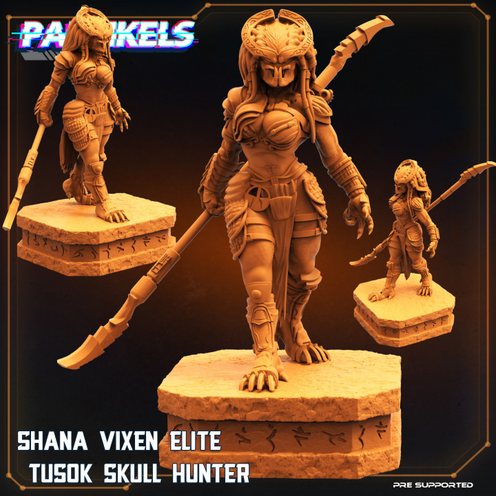 shana vixen elite cucire cranio cacciatore papsikels miniature tavolo personaggi creature Sci Fi universo femmina lancia 3D print model - Mito3D