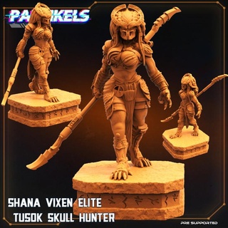 shana vixen elite tusok skull hunter papsikels miniatures Tabletop Characters & Creatures Sci-Fi Universe female spear 3d print model - Mito3D