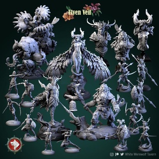 elven veil february bundle pre-supported white werewolf tavern Tabletop Characters & Creatures Fantasy Universe 3d print model - Mito3D