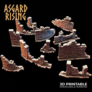 small ruins straight & curved terrain pre-supported asgard rising miniatures 3d printable stl cover fantasy hobby rpg stone miniature resin obstacle diorama tabletopgames lychee rpggames asgardrising fantasygames 3d print model - Mito3D
