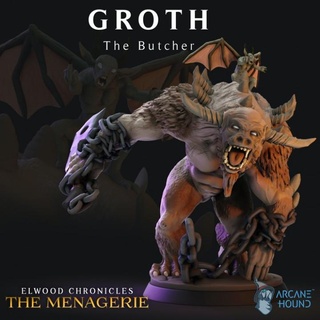 groth butcher - pre-supported arcane hound Tabletop Characters & Creatures Fantasy Universe Store demon beast chain devil fantasy mini monster miniature evil cook tabletop dnd chains chef cleaver ttrpg bbeg presupported 3d print model - Mito3D
