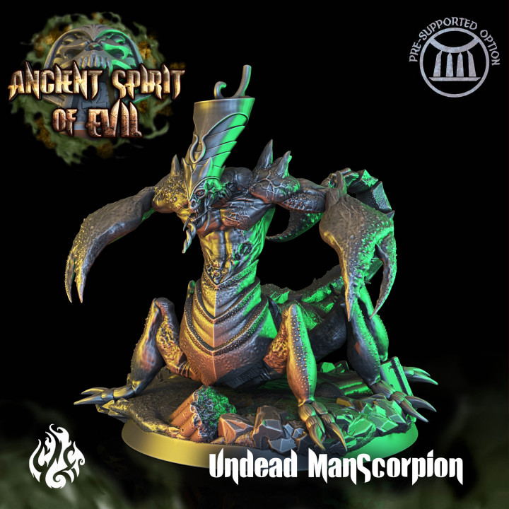 undead manscorpion crippled god foundry Tabletop Characters & Creatures Fantasy Universe Store ancient egypt fantasy rpg scorpion wargames evil pharaoh spirit dnd tabletopgames cgf 3D print model - Mito3D