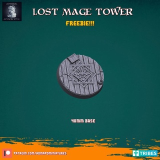lost mage tower 40mm base pre-supported freebie admiral apocalypse Tabletop accessories 3D Printable Terrain Fantasy fantasy miniatures play wargames wizard books tabletop runes gems dnd alchemy bases scrolls crystals kdm potions kingdomdeath terrains grimoire woodfloor 3d print model - Mito3D