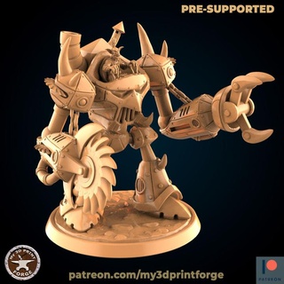 goblin robot shredder my3dprintforge Tabletop Characters & Creatures Fantasy Universe 3d boss fantasy machine model miniature chainsaw warcraft wow mech mechanic cut dnd pre-supported 3d print model - Mito3D