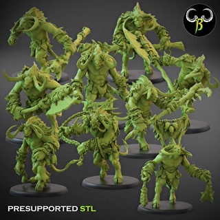 horned brutes heavy weapons squad claybeastcreation Tabletop Characters & Creatures Fantasy Universe demon beast bull minotaur chaos beastmen 3d print model - Mito3D