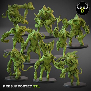 horned brutes dual weapons squad claybeastcreation Tabletop Characters & Creatures Fantasy Universe demon beast bull minotaur chaos beastmen 3d print model - Mito3D