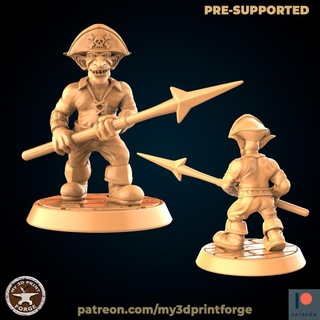 goblin pirate attack my3dprintforge Tabletop Characters & Creatures Fantasy Universe boss fantasy model miniature warcraft wow mace dnd mines pre-supported deadmines 3d print model - Mito3D