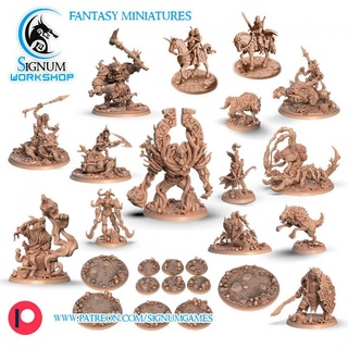 patreon release march 2022 signum workshop Tabletop Characters & Creatures Fantasy Universe archer axe beast dungeons fantasy goblin human miniatures spear sword warrior tabletop ranger witcher rider wolfen construct shaman ttrpg cyclope presupported akkari sgield 3d print model - Mito3D
