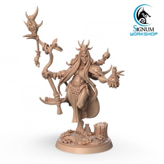 shazarg dark ritual signum workshop dungeons fantasy miniatures orc woman staff tabletop shaman tribe ttrpg presupported 3d print model - Mito3D