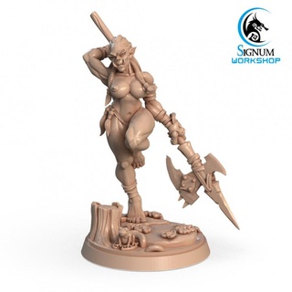 rizar swamp lily signum workshop axe dungeons fantasy miniatures orc warrior woman tabletop tribe ttrpg presupported 3d print model - Mito3D