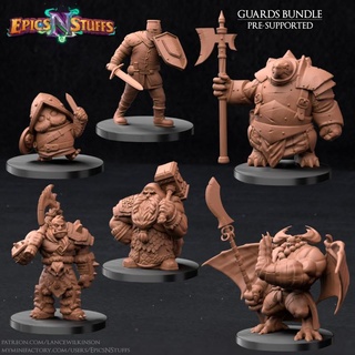 guards miniature bundle - pre-supported epics n stuffs Store dragons dungeons fantasy guard human orc warrior boardgame dwarf tabletop dnd pathfinder tortle 5e discount epicsnstuffs dragonkin owlin 3d print model - Mito3D