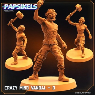 crazy mind vandal - papsikels miniatures Tabletop Characters & Creatures Sci-Fi Universe mask hammer mace psycho lands border 3d print model - Mito3D