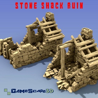 stone shack ruin gamescape3d Store Tabletop 3D Printable Terrain Fantasy house ruins shed 3d print model - Mito3D