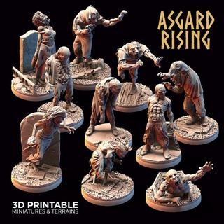 zombies easytoprint pre-supported asgard rising miniatures 3d printable stl fantasy hobby rpg undead zombie miniature resin wraith dnd ghoul tabletopgames voodoo rpggames asgardrising fantasygames 3d print model - Mito3D