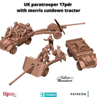 uk paratroopers 17pdr gun morris tractor - 28mm eskice miniature aron Tabletop Characters & Creatures Historical Universe Vehicles Machines Store action bolt figurine tank vehicle canon maquette wargame paratrooper para 1 72 anglais antichar cutdown 3d print model - Mito3D
