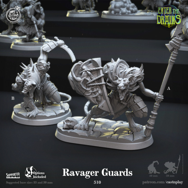 ravager guardas pre supported fundida Toque tampo mesa personagens criaturas fantasia universo loja jogos guerra Skaven ratos ratkin castnplay pré suportado Ratmen 3D print model - Mito3D