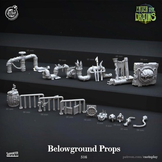 belowground props pre-supported cast n play Tabletop 3D Printable Terrain Store fantasy prop terrain pipes pieces bits sewers 3d print model - Mito3D