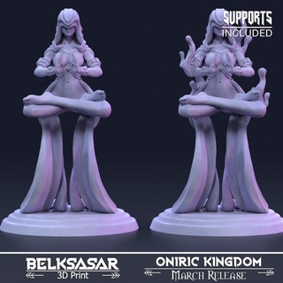 dreaming puppeteer variant 2 belksasar 3dprint Tabletop Characters & Creatures Fantasy Universe beautiful board bracelet detailed fantasy female girl realistic woman wizard magic boardgames fabric dnd cloak 32mm sorcerer levitating powerfull dreamingpuppeteer 3d print model - Mito3D