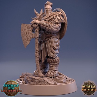 gazer hundredscar - sentinels eastern peaks daybreak miniatures Tabletop Characters & Creatures Fantasy Universe axe barbarian dragons dungeons shield wargaming tabletop 32mm 75mm 3d print model - Mito3D