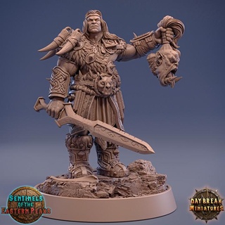 silas eastern peaks - sentinels daybreak miniatures Tabletop Characters & Creatures Fantasy Universe barbarian dragons dungeons head orc sword wargaming horns tabletop 32mm 75mm 3d print model - Mito3D