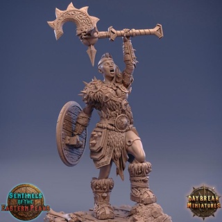 shima orcbane - sentinels eastern peaks daybreak miniatures Tabletop Characters & Creatures Fantasy Universe axe barbarian dragons dungeons female shield wargaming tabletop 32mm 75mm 3d print model - Mito3D