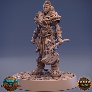 gasca jaggedaxe - sentinels eastern peaks daybreak miniatures Tabletop Characters & Creatures Fantasy Universe axe barbarian dragons dungeons female wargaming tabletop 32mm 75mm 3d print model - Mito3D