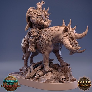 gazer hundredscar ripper ox - sentinels eastern peaks daybreak miniatures Tabletop Characters & Creatures Fantasy Universe Store barbarian dragons dungeons shield sword tiger wargaming tabletop mounted 32mm 75mm 3d print model - Mito3D