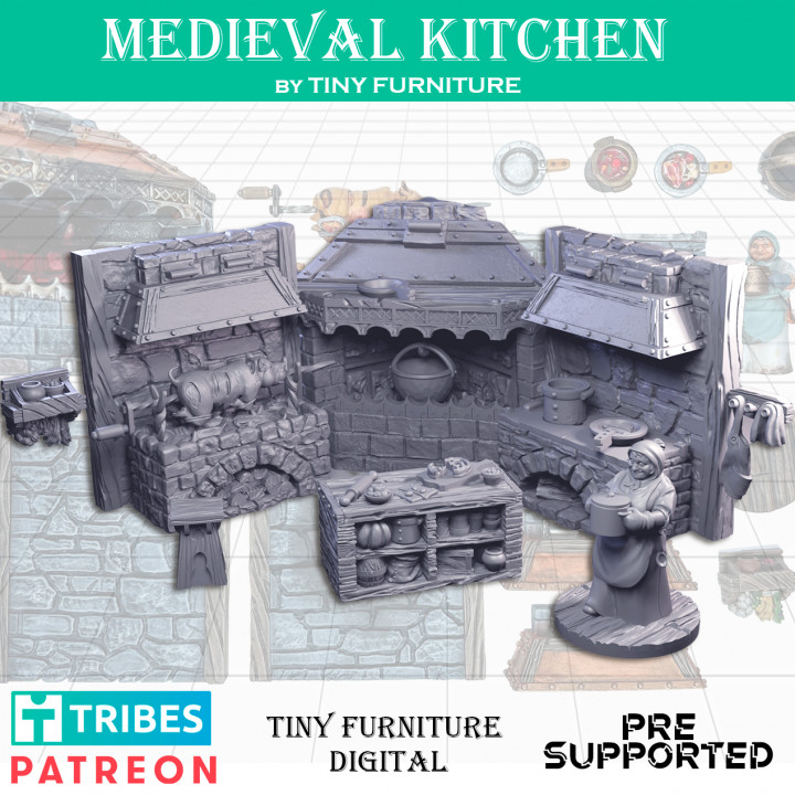 medieval cozinha pequeno mobília tampo mesa 3D imprimível terreno fantasia miniaturas rpg adereços interpretação papéis d descobridor 3D print model - Mito3D
