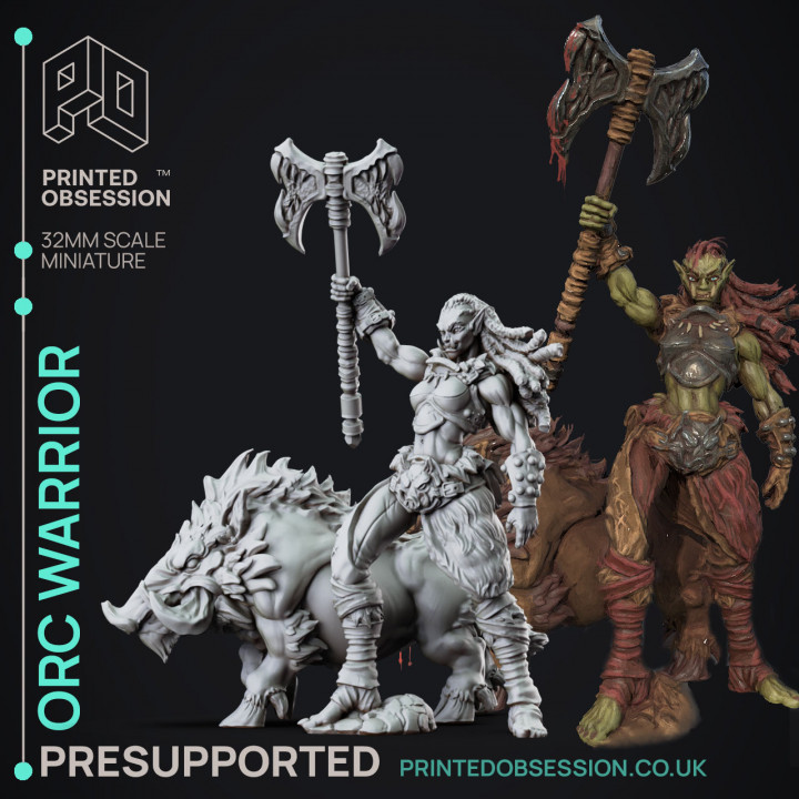 orc Guerreiro fêmea enjeitado pré suportado 32mm escala impresso obsessão loja 3d criatura dragões masmorras fantasia jogos inferno kickstarter mini monstro impressão rpg miniatura Marte pc tampo mesa fúria cyberpunk apoia patreon Saturno edição d dnd 5th regras descobridor mono cr10 fóton céu npc ultra Elegoo cr20 ttrpg 5e pre supported Estatísticas ilustrado 3D print model - Mito3D