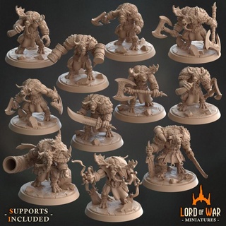 complete moutain walker minotaur army bundle presupported lord war miniatures Tabletop Characters & Creatures Fantasy Universe axe dragons dungeons fantasy light modular roleplay rpg sword miniature weapons hammer champion horns boardgame tabletop wargame dnd warriors berserk shaman spells supported foghorn 3d print model - Mito3D