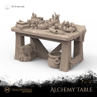 alchimie table gracewindale mini paysage 3D imprimable terrain fantaisie soutenir boutique accessoires miniature diorama 28mm dnd bocaux 32mm chaudron 3d print model - Mito3D